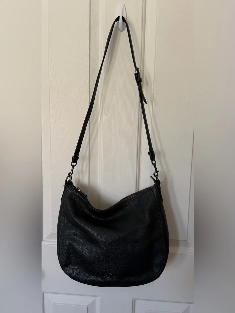 Coach gunmetal gray Pebbled Leather Chelsea Hobo with Chain-Link Strap